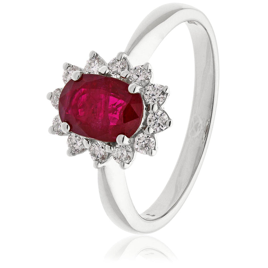 Ruby & Diamond Cluster Ring 0.70ct F-VS Quality in 18k White Gold - My Jewel World