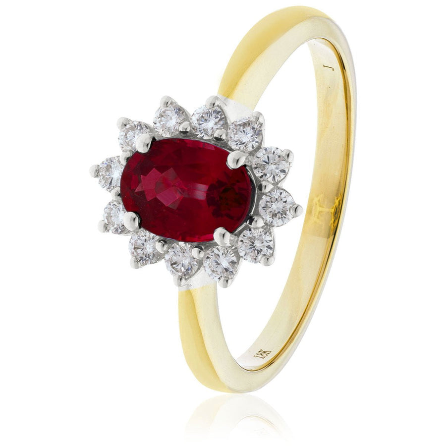 Ruby & Diamond Cluster Ring 0.70ct F-VS Quality in 18k Yellow Gold - My Jewel World