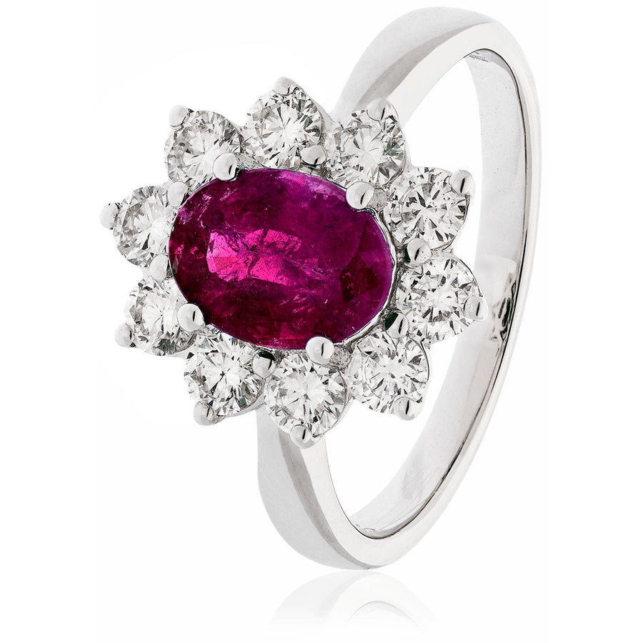 Ruby & Diamond Cluster Ring 0.80ct F-VS Quality in 18k White Gold - My Jewel World