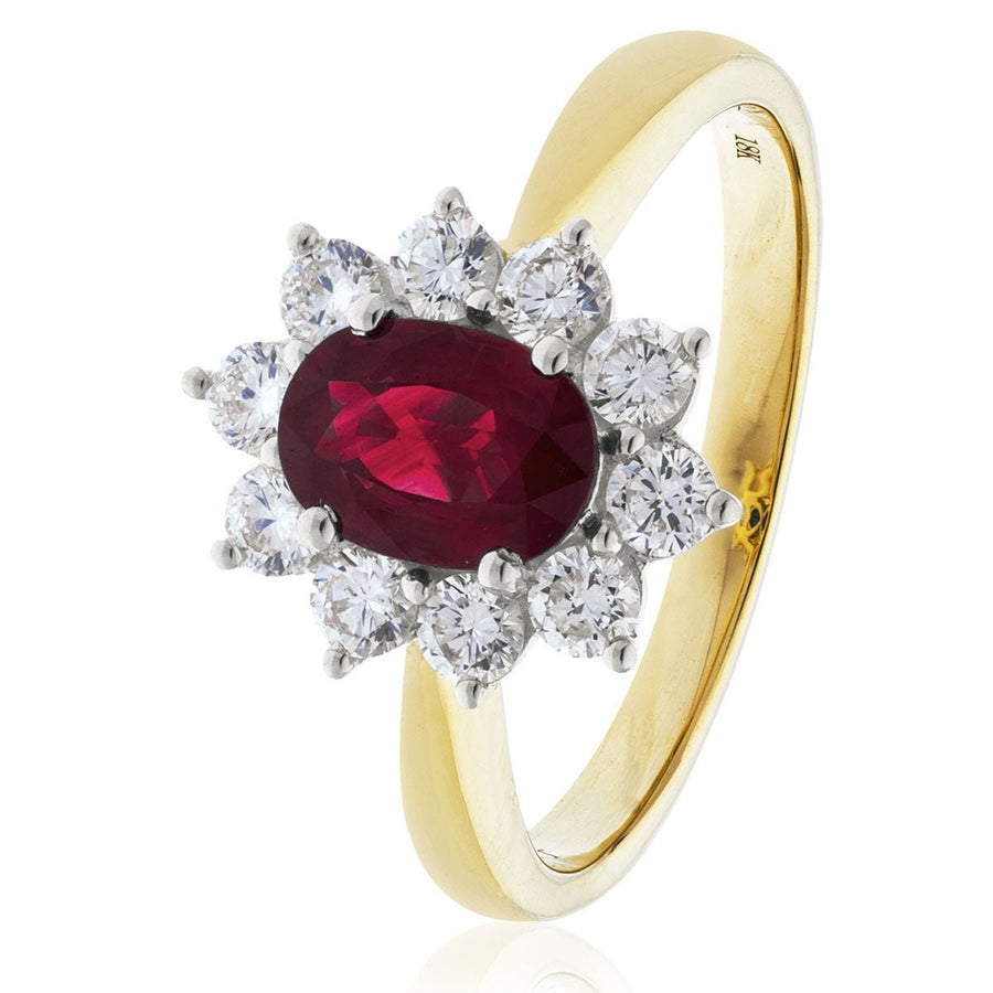 Ruby & Diamond Cluster Ring 0.80ct F-VS Quality in 18k Yellow Gold - My Jewel World