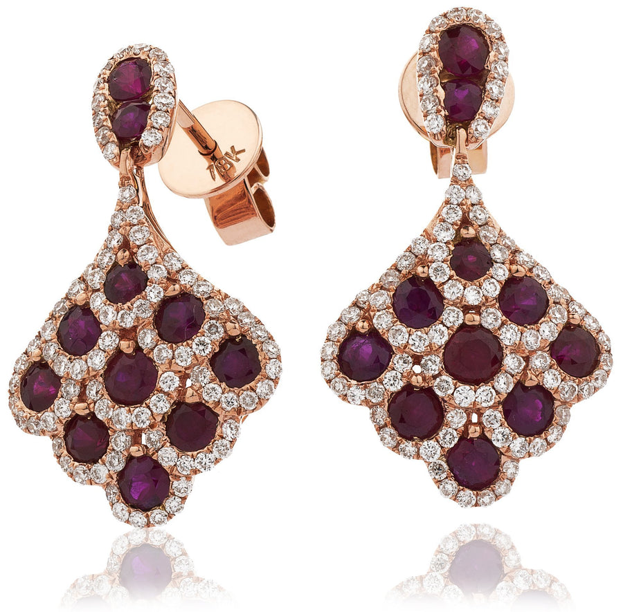 Ruby & Diamond Drop Earrings 2.20ct in 18k Rose Gold - My Jewel World