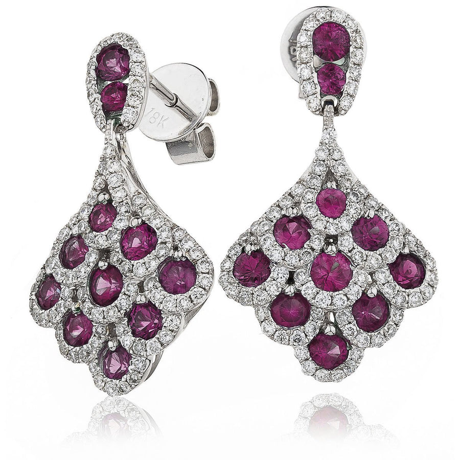 Ruby & Diamond Drop Earrings 2.20ct in 18k White Gold - My Jewel World