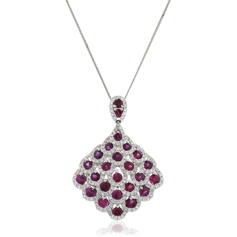 Ruby & Diamond Drop Necklace 3.50ct F VS Quality in 18k White Gold - My Jewel World