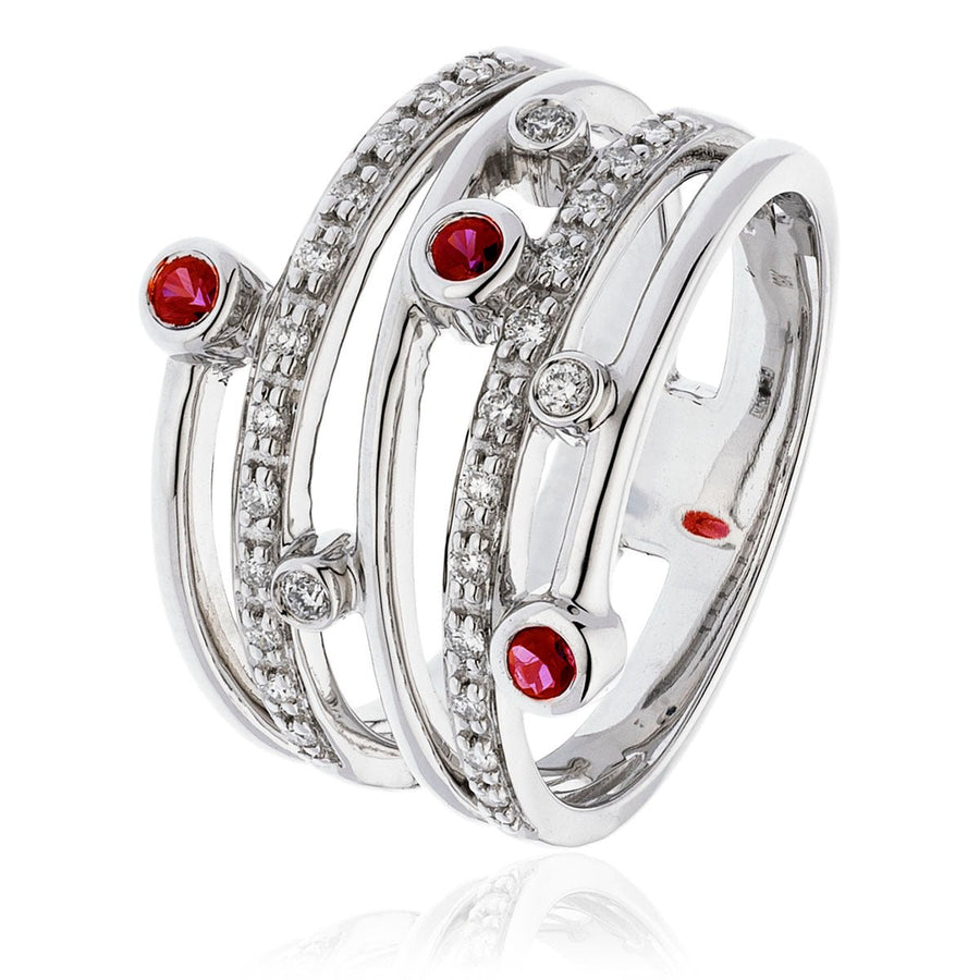 Ruby & Diamond Fancy Ring 0.40ct F-VS Quality in 18k White Gold - My Jewel World