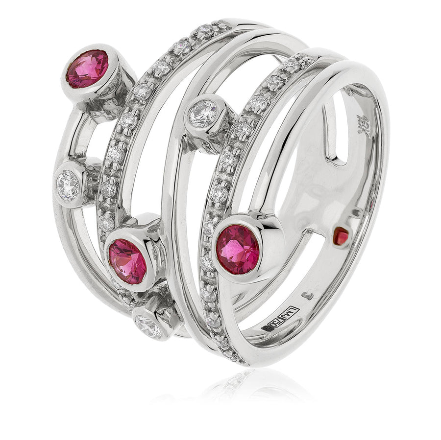 Ruby & Diamond Fancy Ring 0.70ct F-VS Quality in 18k White Gold - My Jewel World