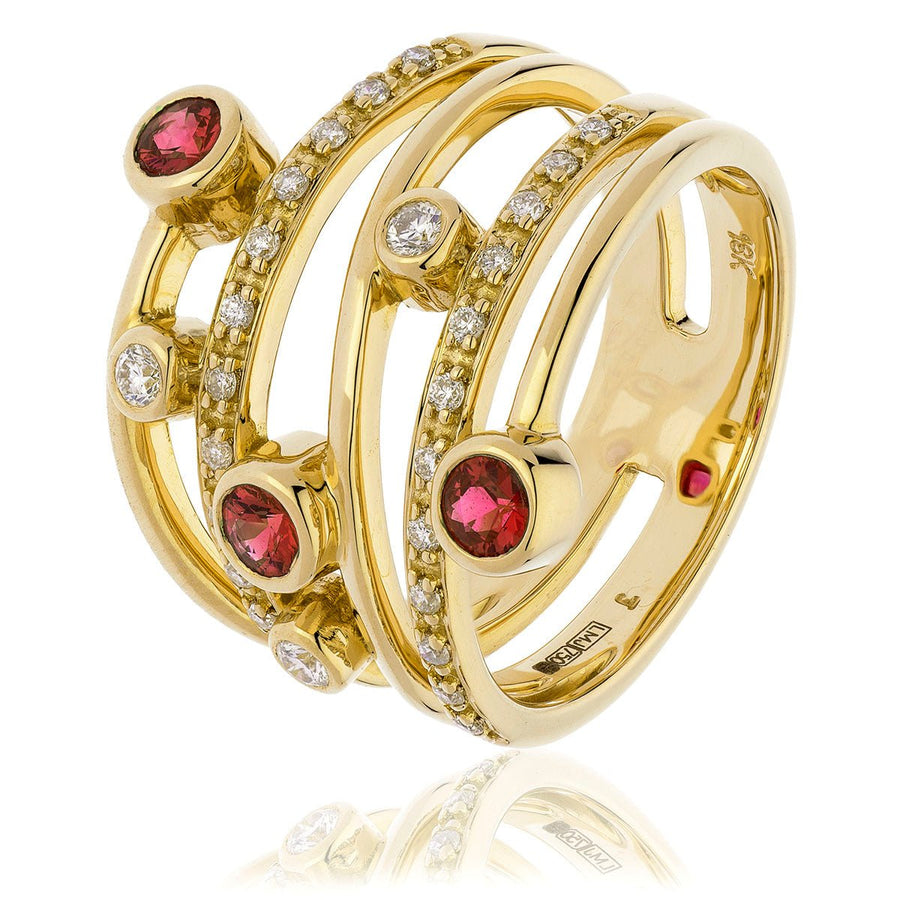 Ruby & Diamond Fancy Ring 0.70ct F-VS Quality in 18k Yellow Gold - My Jewel World