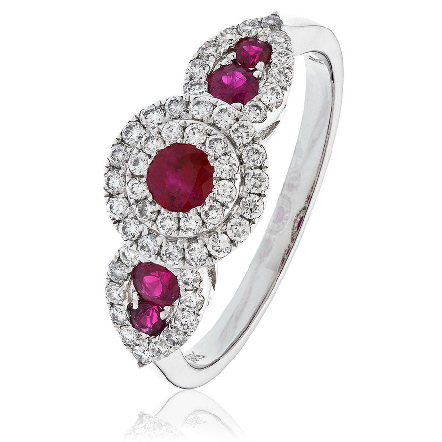 Ruby & Diamond Fancy Ring 0.90ct F-VS Quality in 18k White Gold - My Jewel World