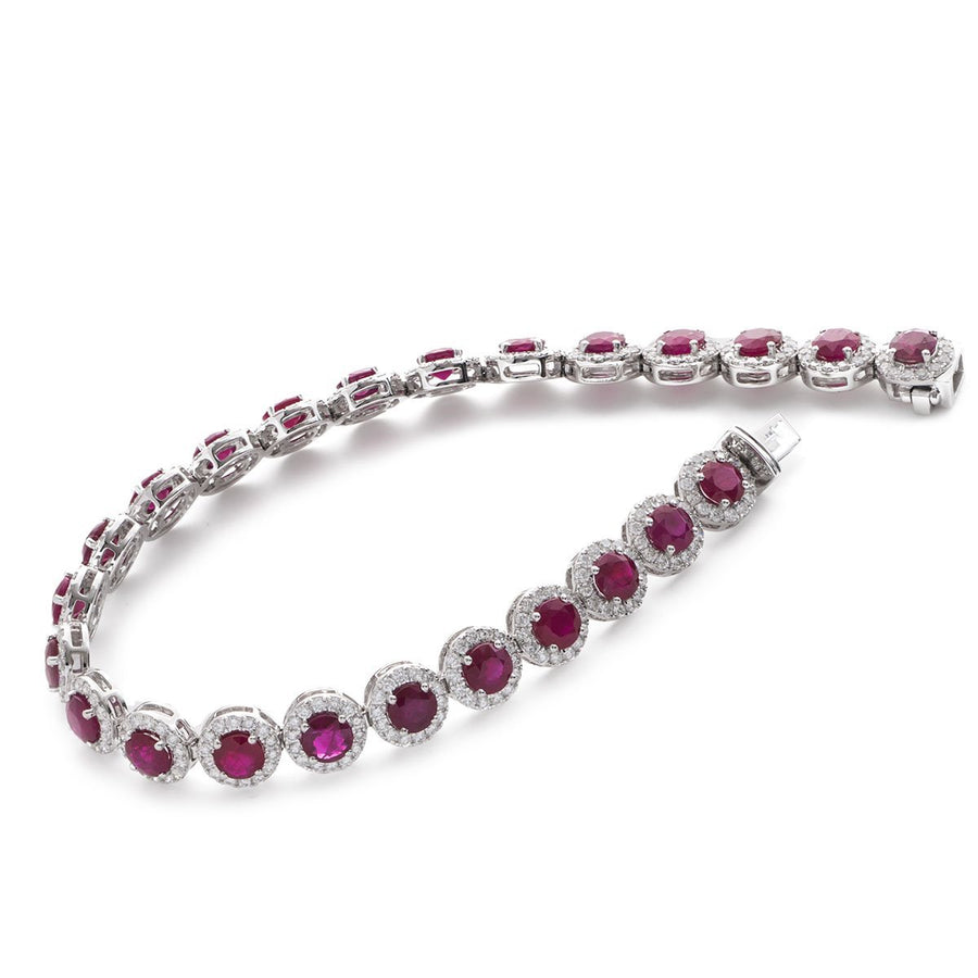 Ruby & Diamond Halo Bracelet 15.00ct F VS Quality in 18k White Gold - My Jewel World