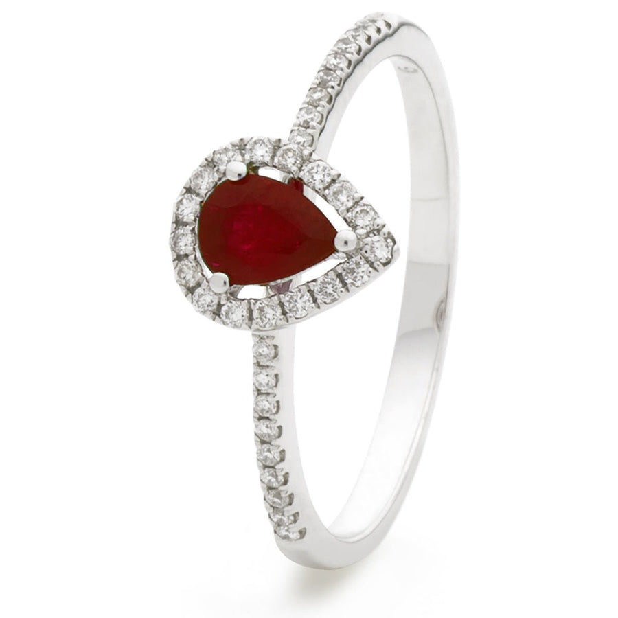 Ruby & Diamond Halo Engagement Ring 0.45ct F-VS Quality 18k White Gold - My Jewel World