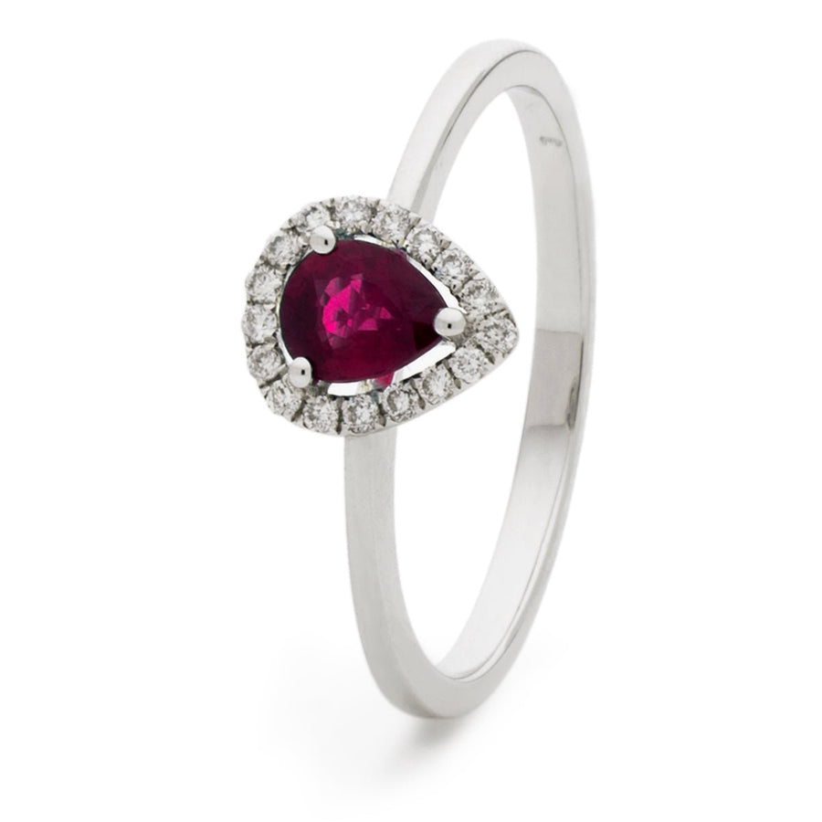 Ruby & Diamond Halo Engagement Ring 0.50ct F-VS Quality 18k White Gold - My Jewel World