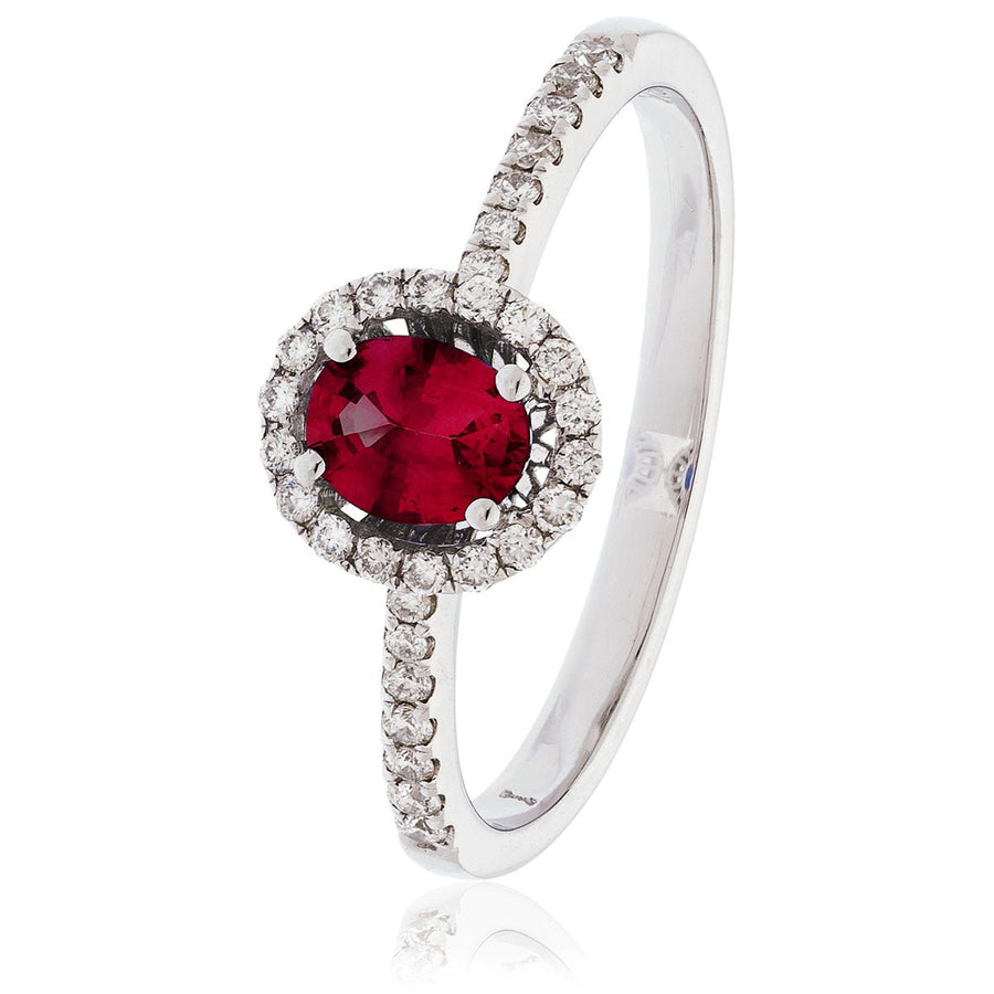 Ruby & Diamond Halo Engagement Ring 0.68ct F-VS Quality 18k White Gold - My Jewel World