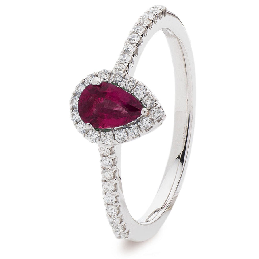 Ruby & Diamond Halo Engagement Ring 0.70ct F-VS Quality 18k White Gold - My Jewel World