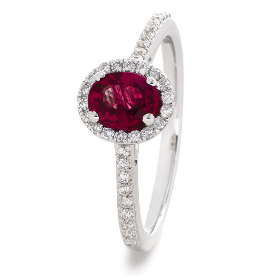 Ruby & Diamond Halo Engagement Ring 1.25ct F-VS Quality 18k White Gold - My Jewel World