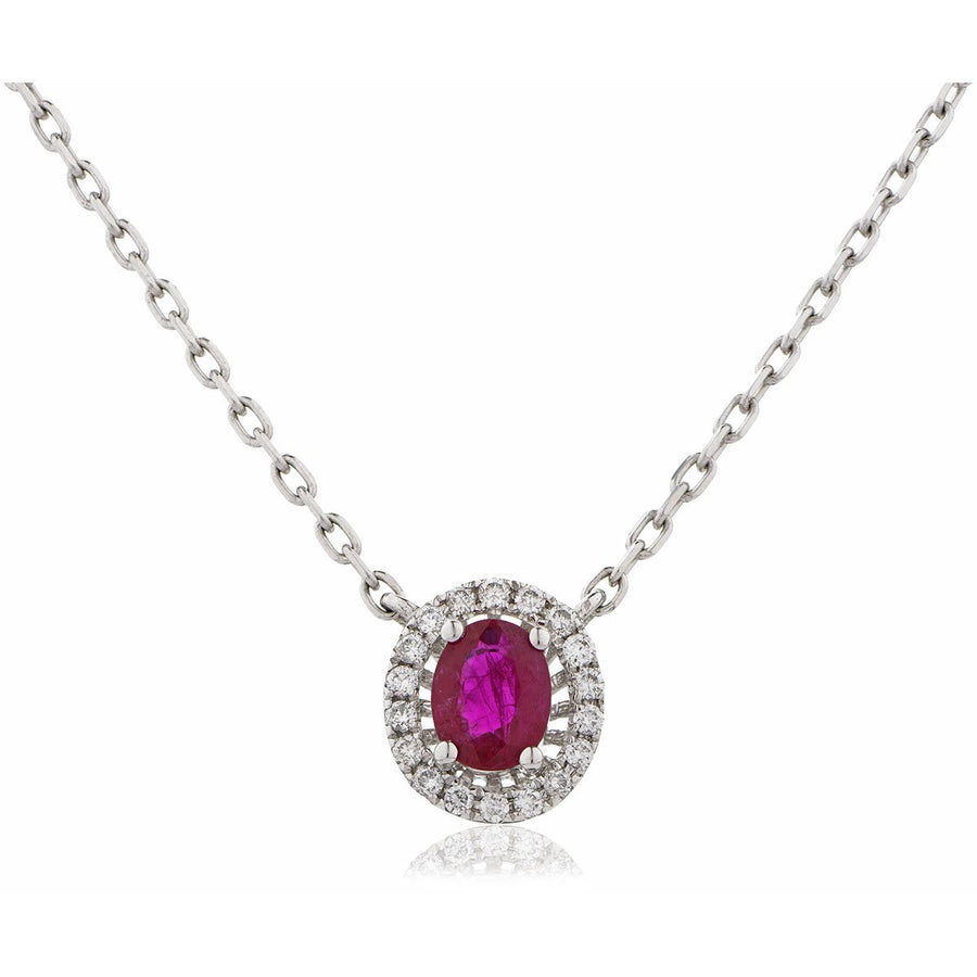 Ruby & Diamond Halo Necklace 0.50ct F VS Quality in 18k White Gold - My Jewel World