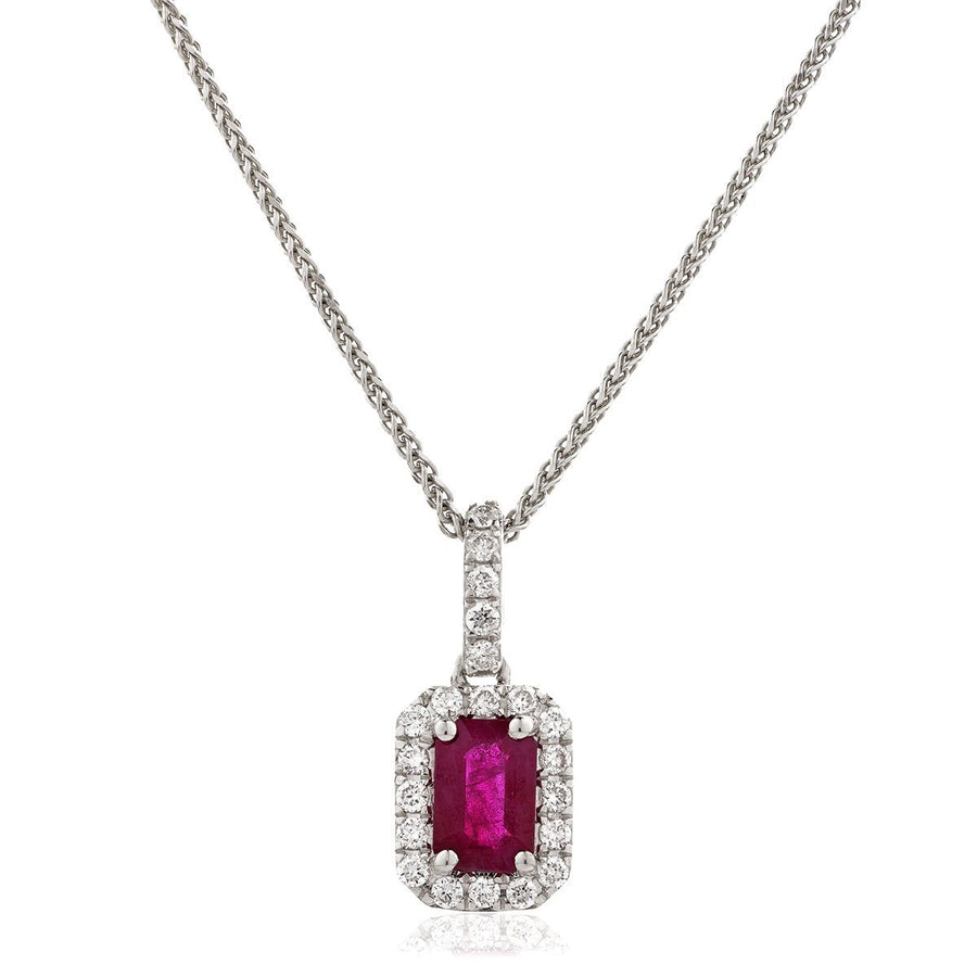 Ruby & Diamond Halo Necklace 0.80ct F VS Quality in 18k White Gold - My Jewel World