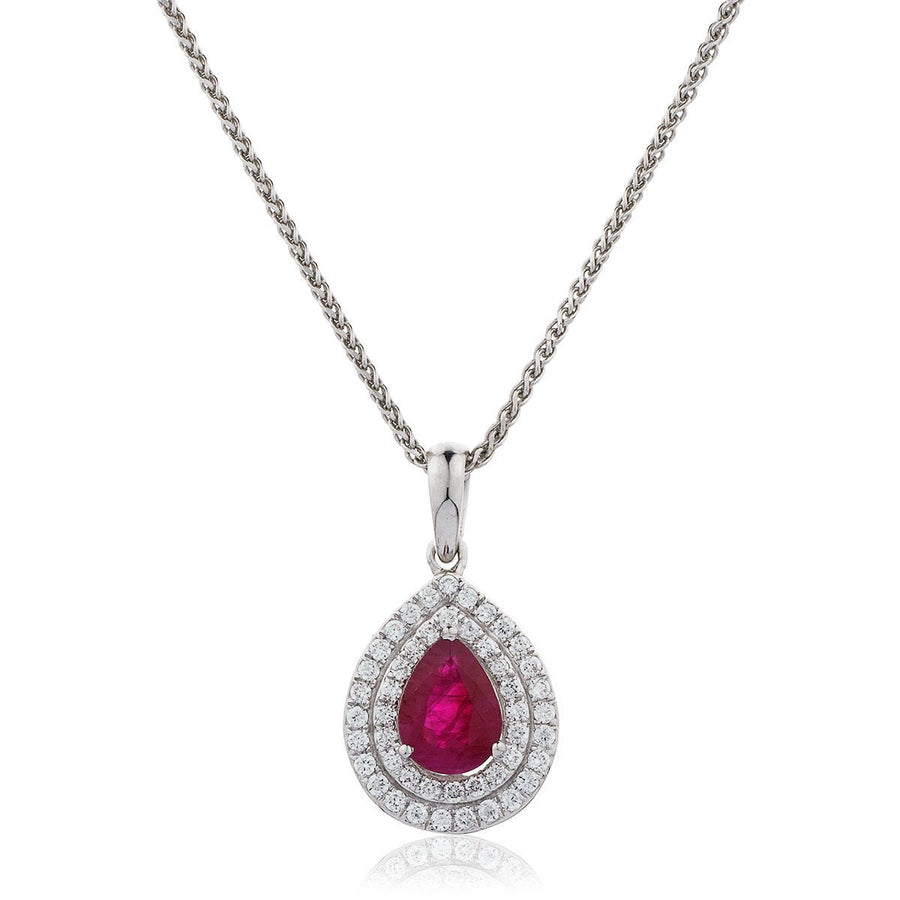 Ruby & Diamond Halo Necklace 0.95ct F VS Quality in 18k White Gold - My Jewel World