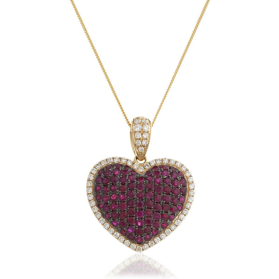 Ruby & Diamond Heart Necklace 2.10ct F VS Quality in 18k Rose Gold - My Jewel World