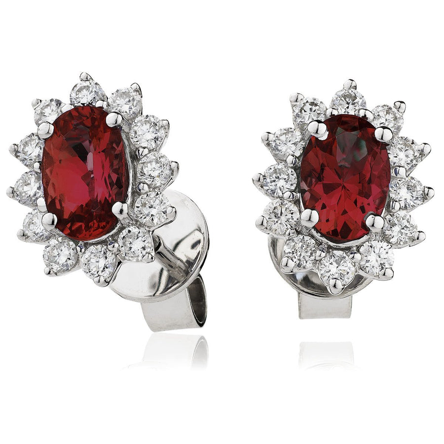 Ruby & Diamond Oval Cluster Earrings 1.60ct in 18k White Gold - My Jewel World