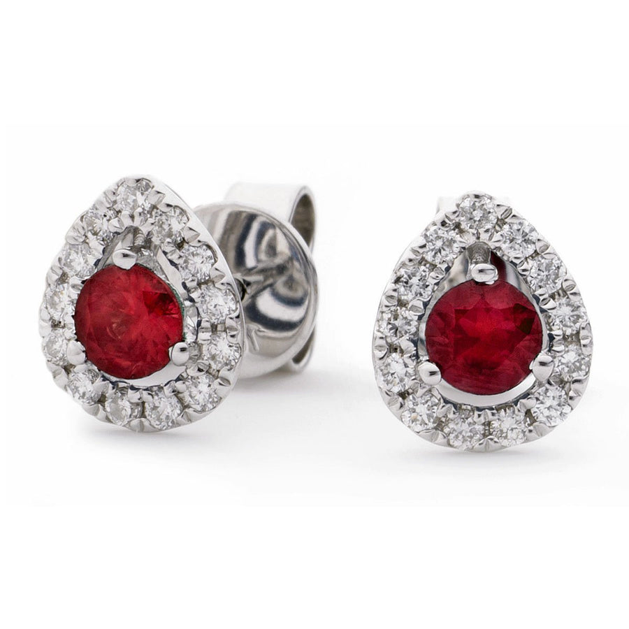 Ruby & Diamond Pear Cluster Earrings 0.65ct in 18k White Gold - My Jewel World
