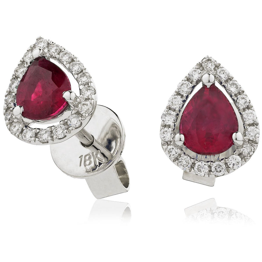 Ruby & Diamond Pear Cluster Earrings 1.00ct in 18k White Gold - My Jewel World