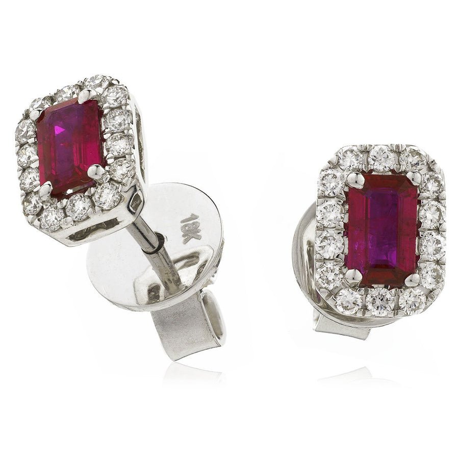 Ruby & Diamond Rectangle Cluster Earrings 0.90ct in 18k White Gold - My Jewel World
