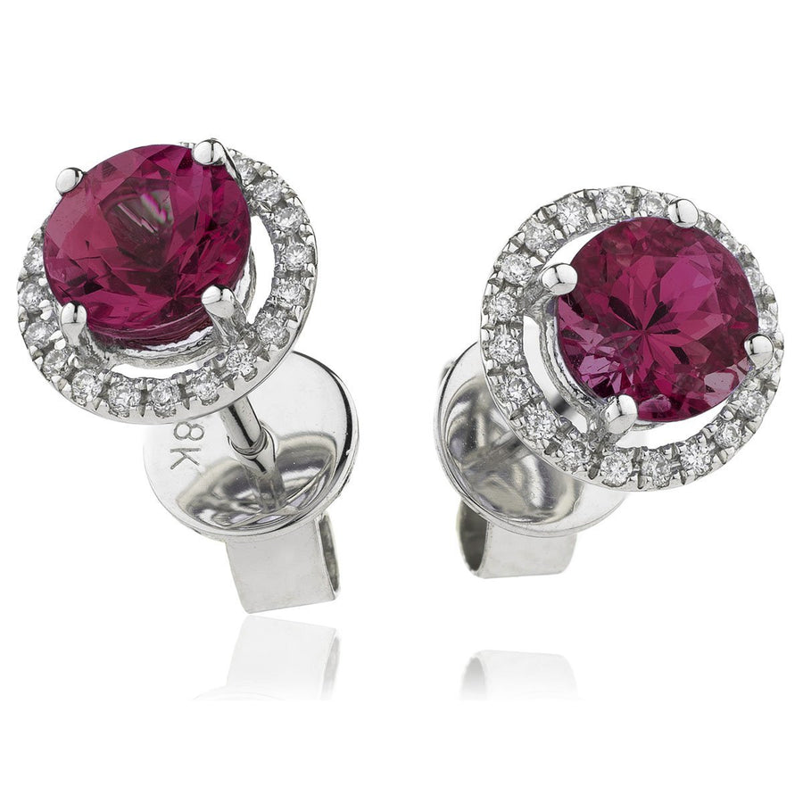 Ruby & Diamond Round Cluster Earrings 1.25ct in 18k White Gold - My Jewel World