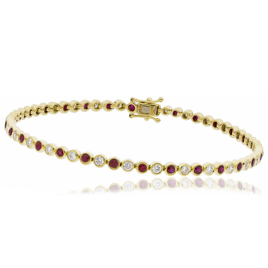 Ruby & Diamond Tennis Bracelet 2.35ct F VS Quality in 18k Yellow Gold - My Jewel World