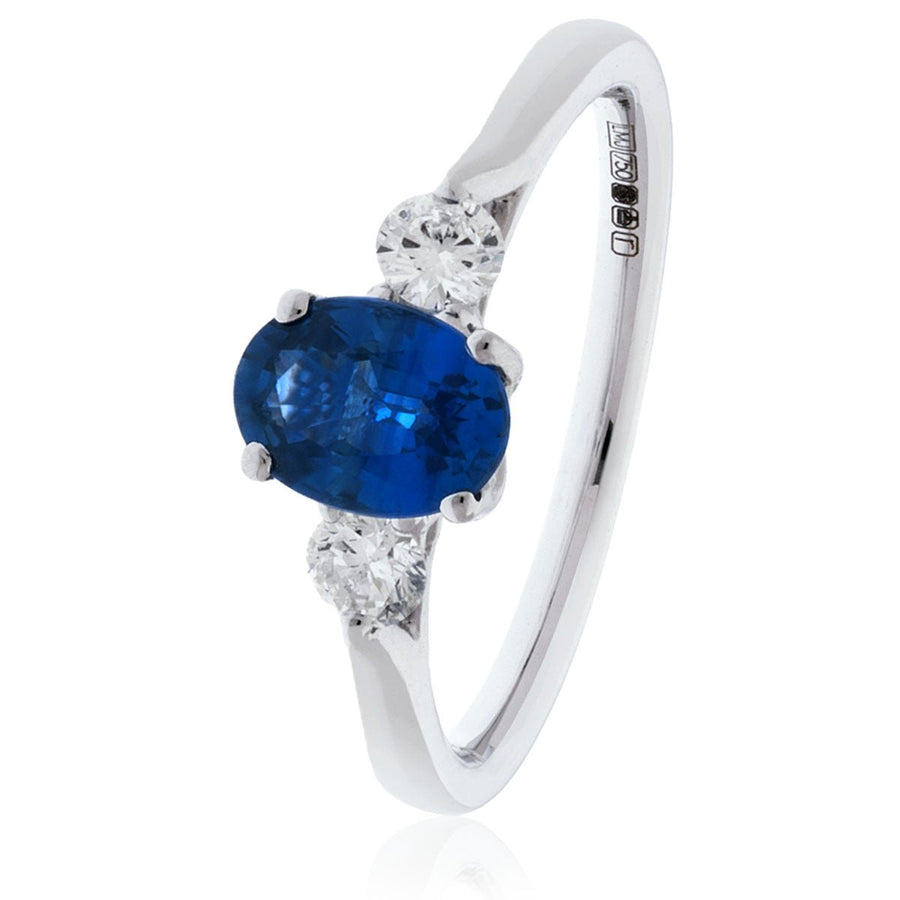 Sapphire & Diamond 3 Stone Ring 0.70ct F-VS Quality in 18k White Gold - My Jewel World