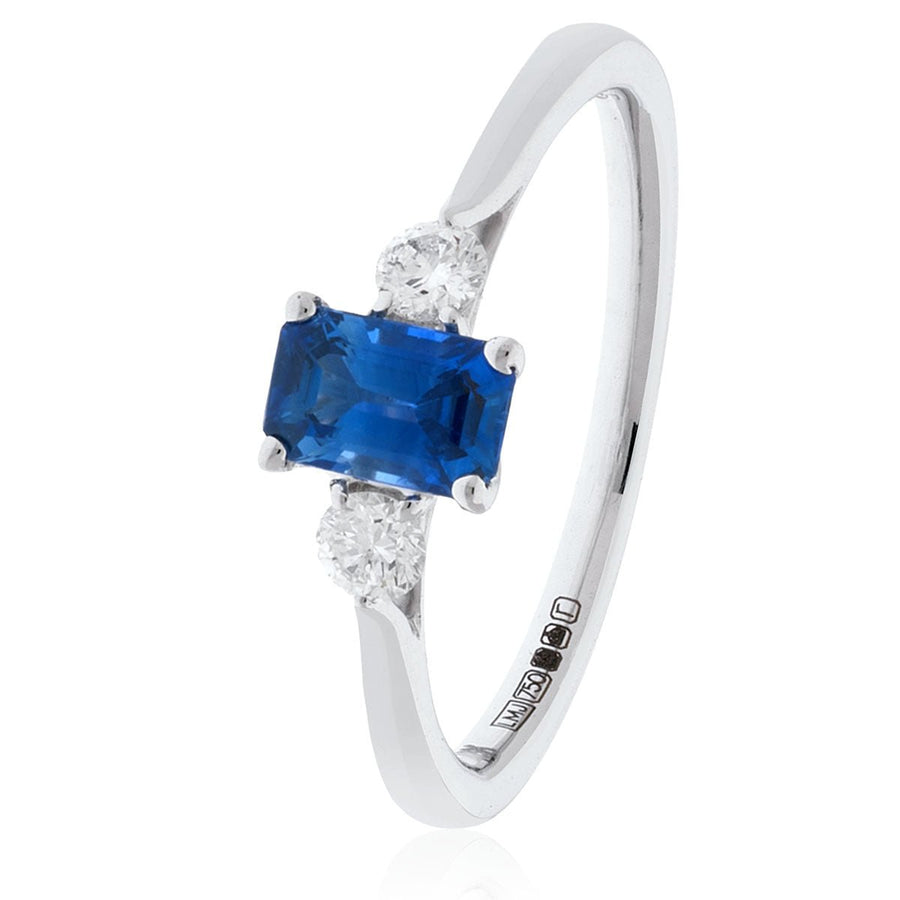 Sapphire & Diamond 3 Stone Ring 0.80ct F-VS Quality in 18k White Gold - My Jewel World