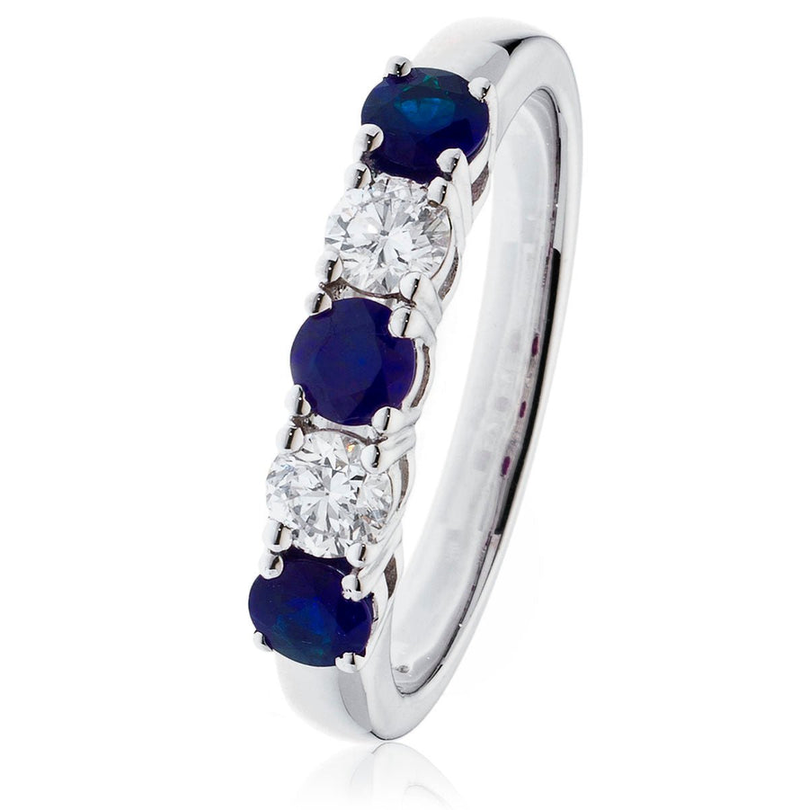 Sapphire & Diamond 5 Stone Ring 0.90ct F-VS Quality in 18k White Gold - My Jewel World