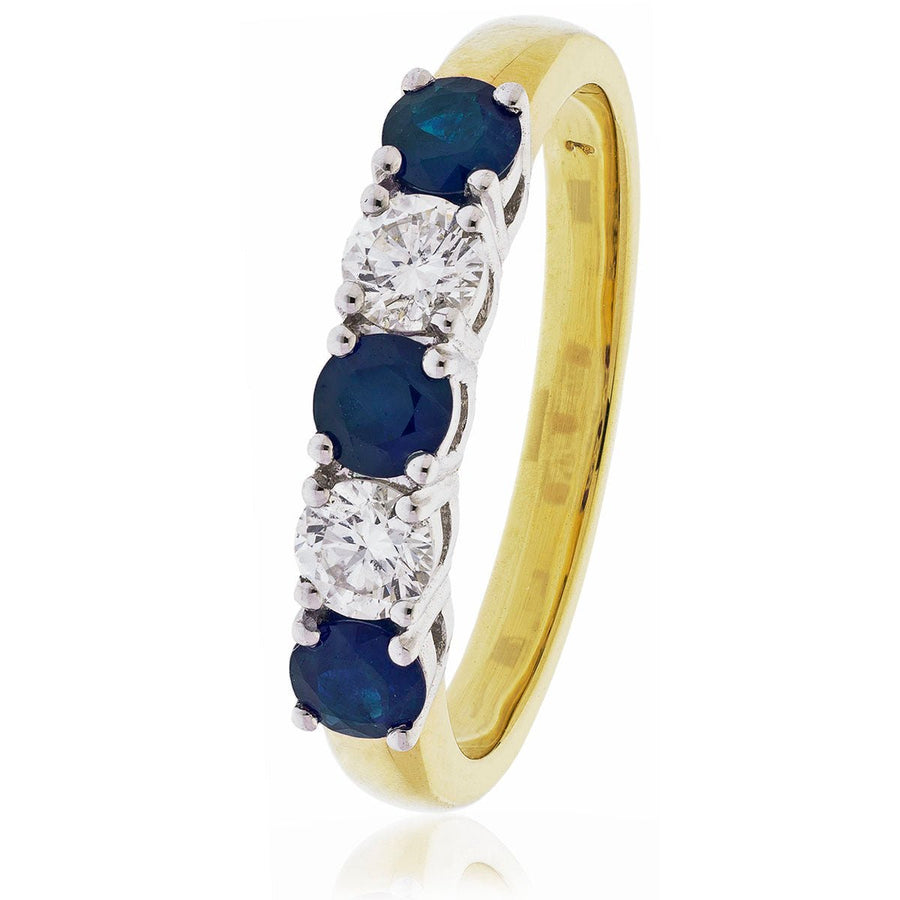 Sapphire & Diamond 5 Stone Ring 0.90ct F-VS Quality in 18k Yellow Gold - My Jewel World