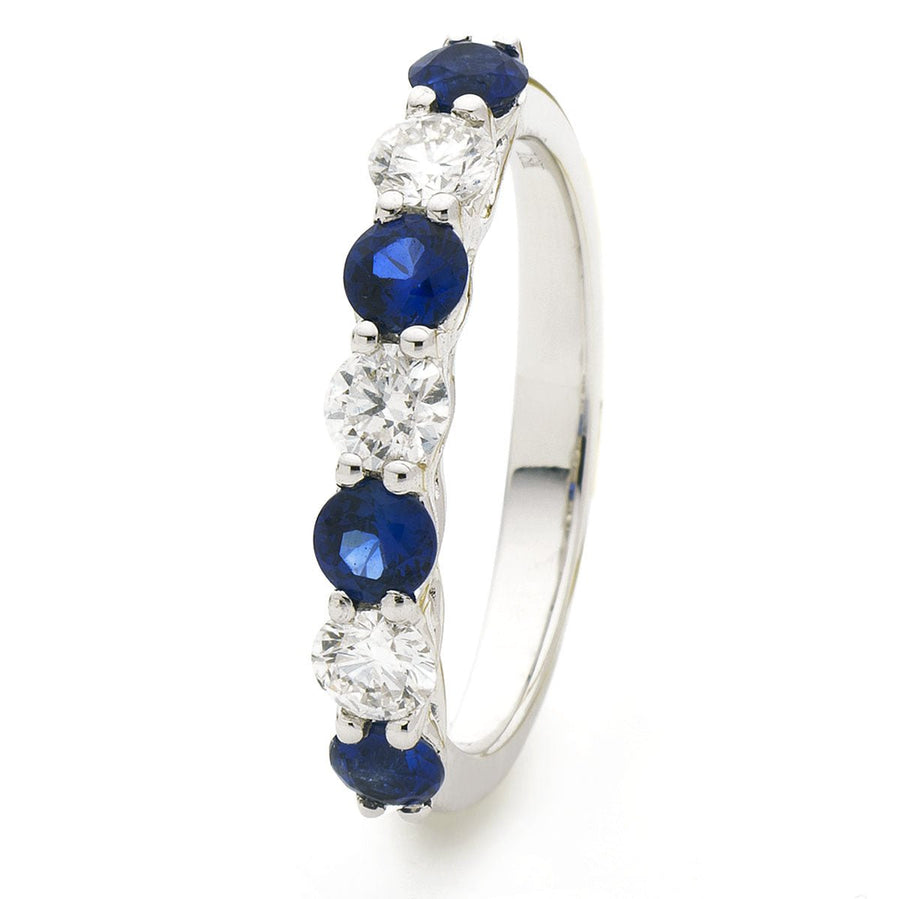 Sapphire & Diamond 7 Stone Ring 0.55ct F-VS Quality in 18k White Gold - My Jewel World