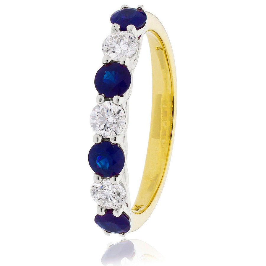 Sapphire & Diamond 7 Stone Ring 0.55ct F-VS Quality in 18k Yellow Gold - My Jewel World