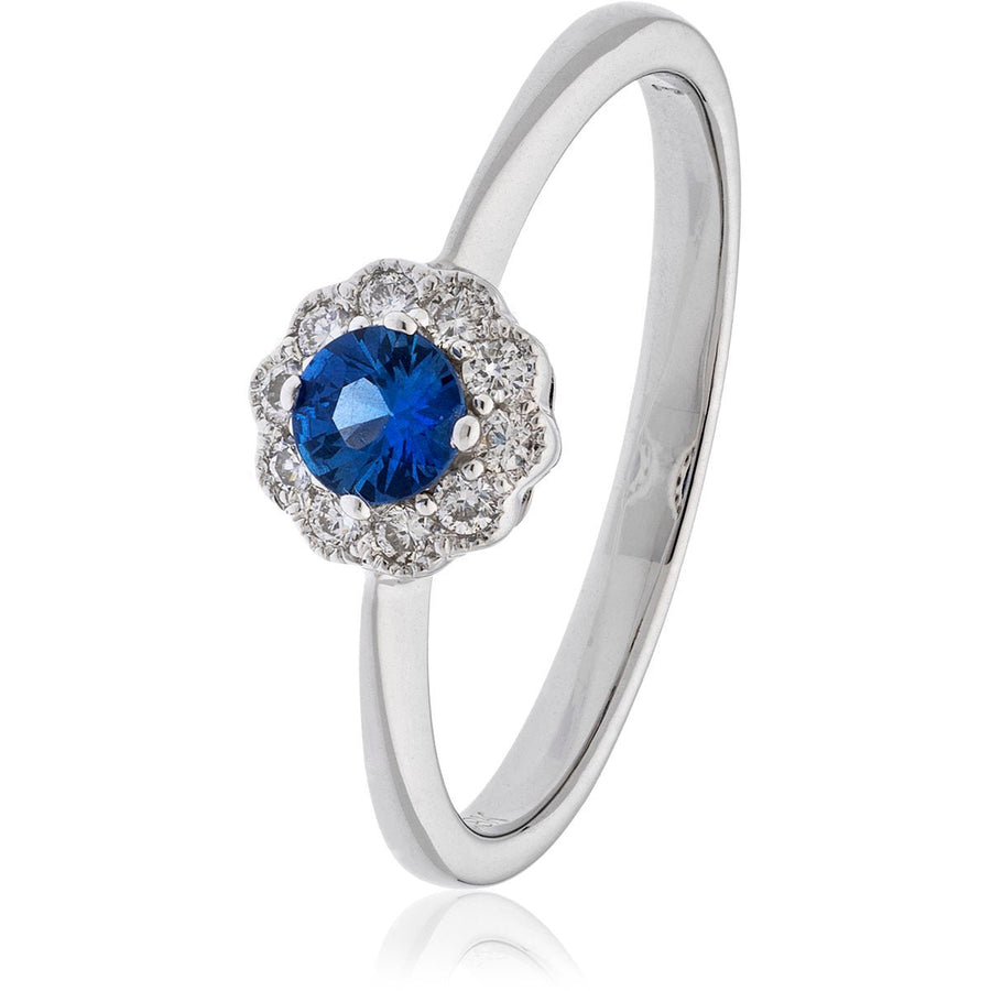 Sapphire & Diamond Cluster Ring 0.33ct F-VS Quality in 18k White Gold - My Jewel World