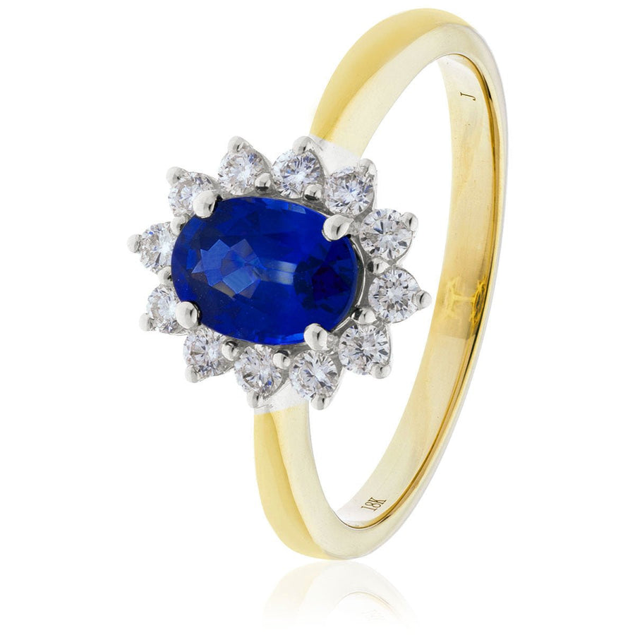 Sapphire & Diamond Cluster Ring 0.70ct F-VS Quality in 18k Yellow Gold - My Jewel World