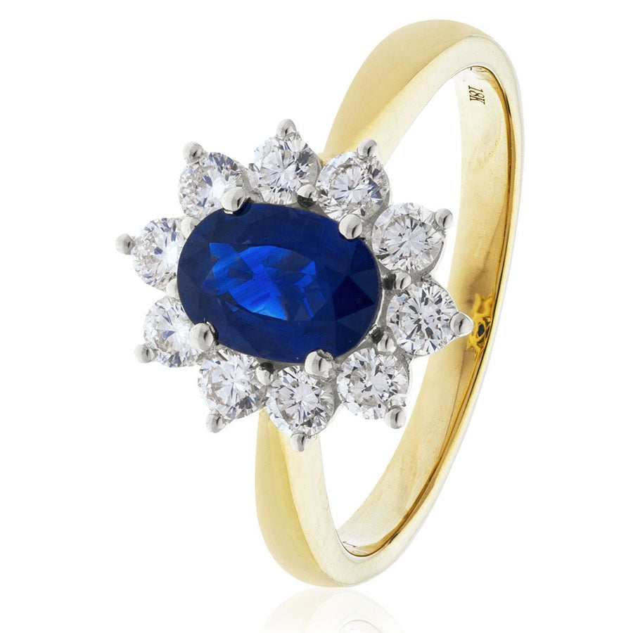 Sapphire & Diamond Cluster Ring 0.80ct F-VS Quality in 18k Yellow Gold - My Jewel World