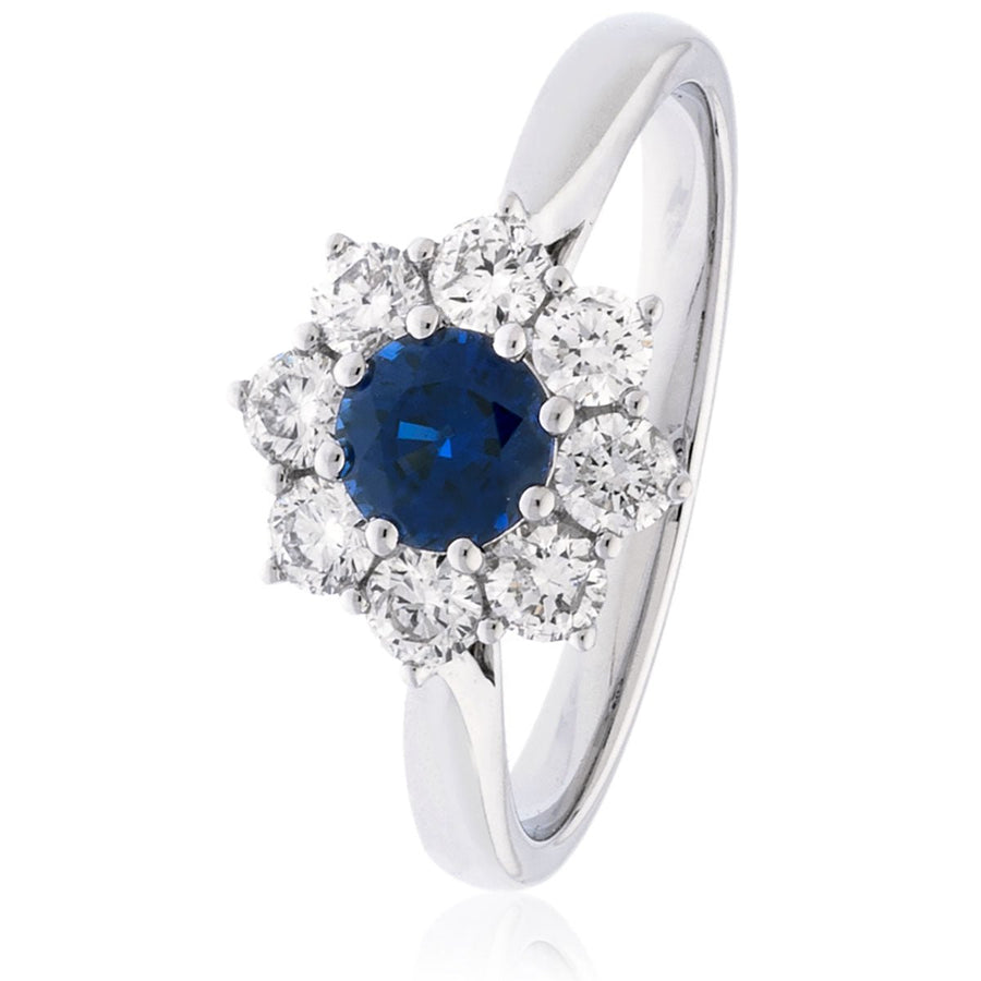 Sapphire & Diamond Cluster Ring 1.20ct F-VS Quality in 18k White Gold - My Jewel World