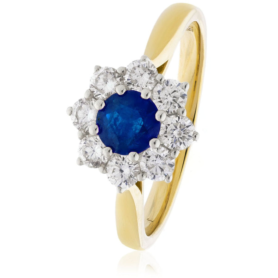 Sapphire & Diamond Cluster Ring 1.20ct F-VS Quality in 18k Yellow Gold - My Jewel World