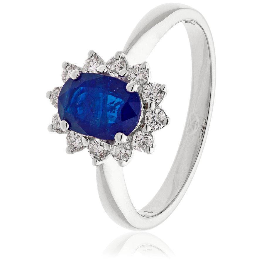 Sapphire & Diamond Cluster Ring 1.30ct F-VS Quality in 18k White Gold - My Jewel World