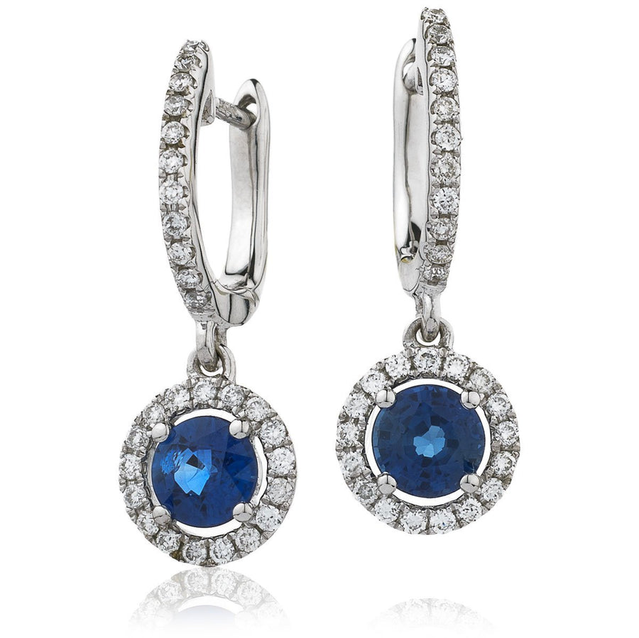 Sapphire & Diamond Drop Earrings 1.30ct in 18k White Gold - My Jewel World