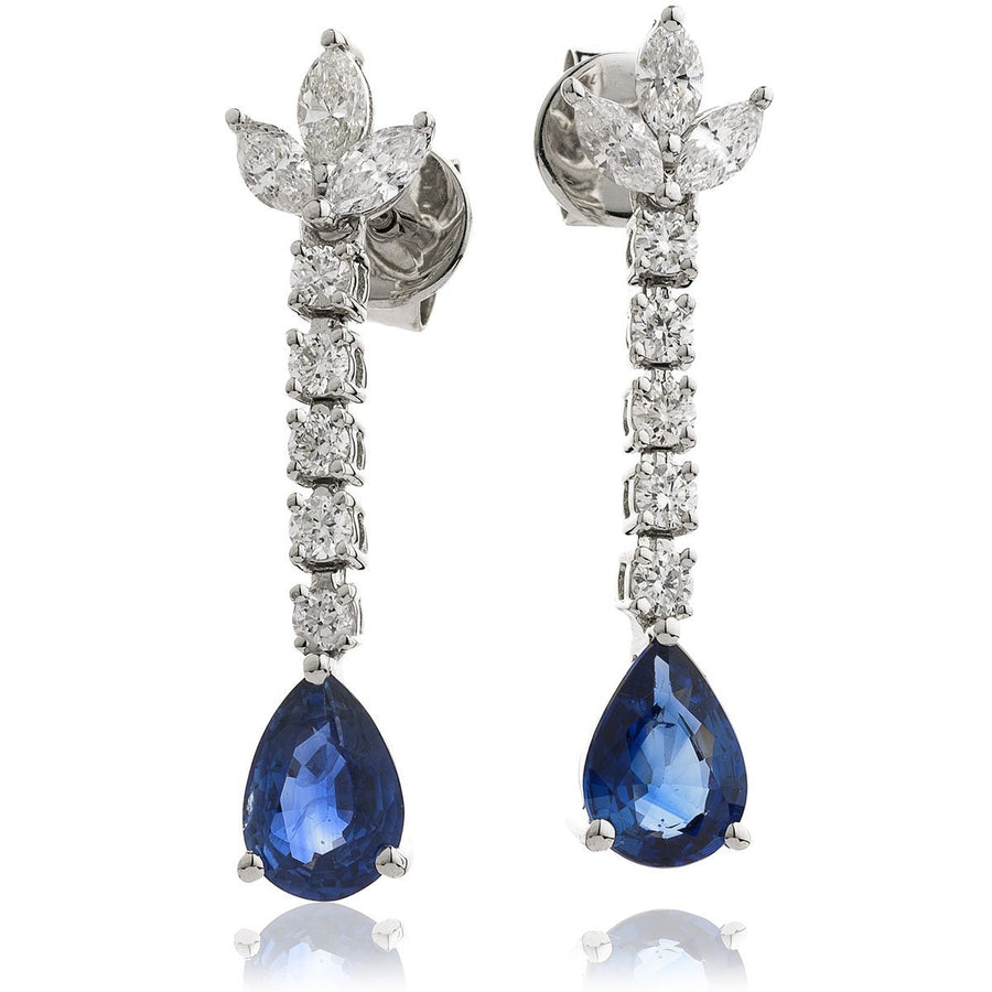 Sapphire & Diamond Drop Earrings 1.90ct in 18k White Gold - My Jewel World