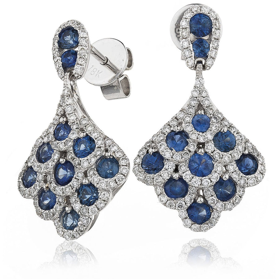 Sapphire & Diamond Drop Earrings 2.30ct in 18k White Gold - My Jewel World