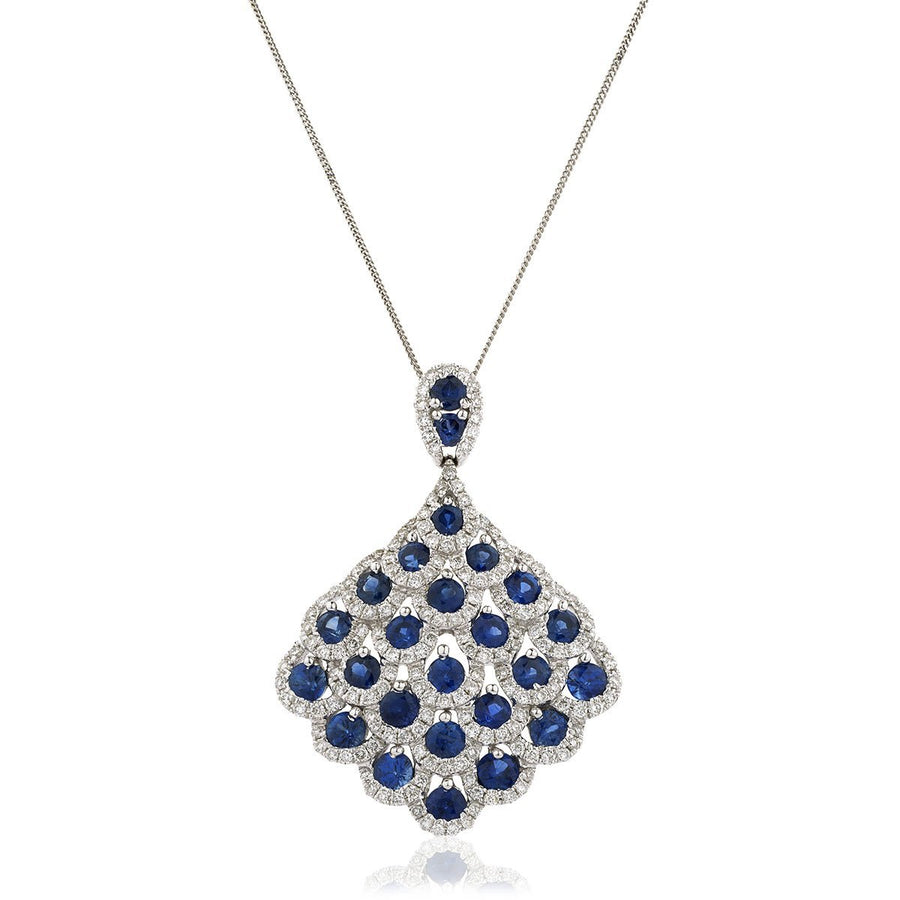 Sapphire & Diamond Drop Necklace 3.50ct F VS Quality in 18k White Gold - My Jewel World