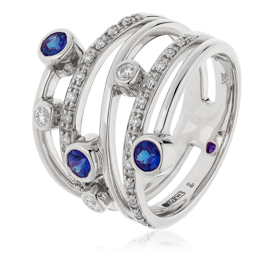 Sapphire & Diamond Fancy Ring 0.70ct F-VS Quality in 18k White Gold - My Jewel World