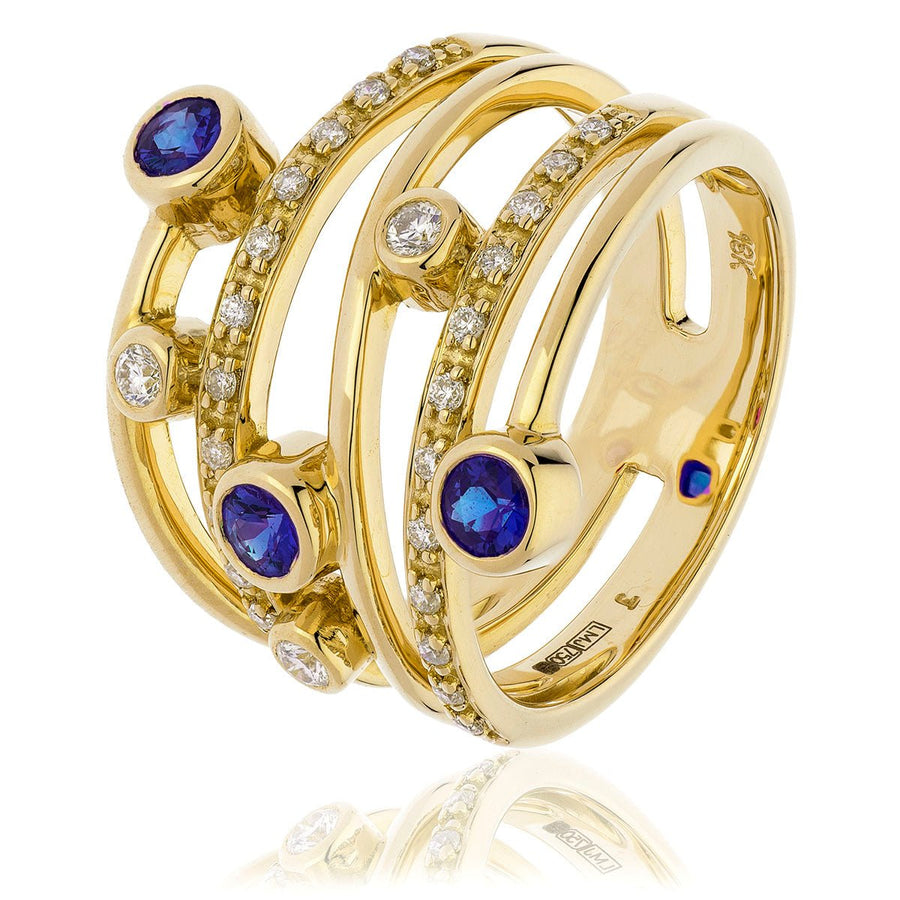 Sapphire & Diamond Fancy Ring 0.70ct F-VS Quality in 18k Yellow Gold - My Jewel World