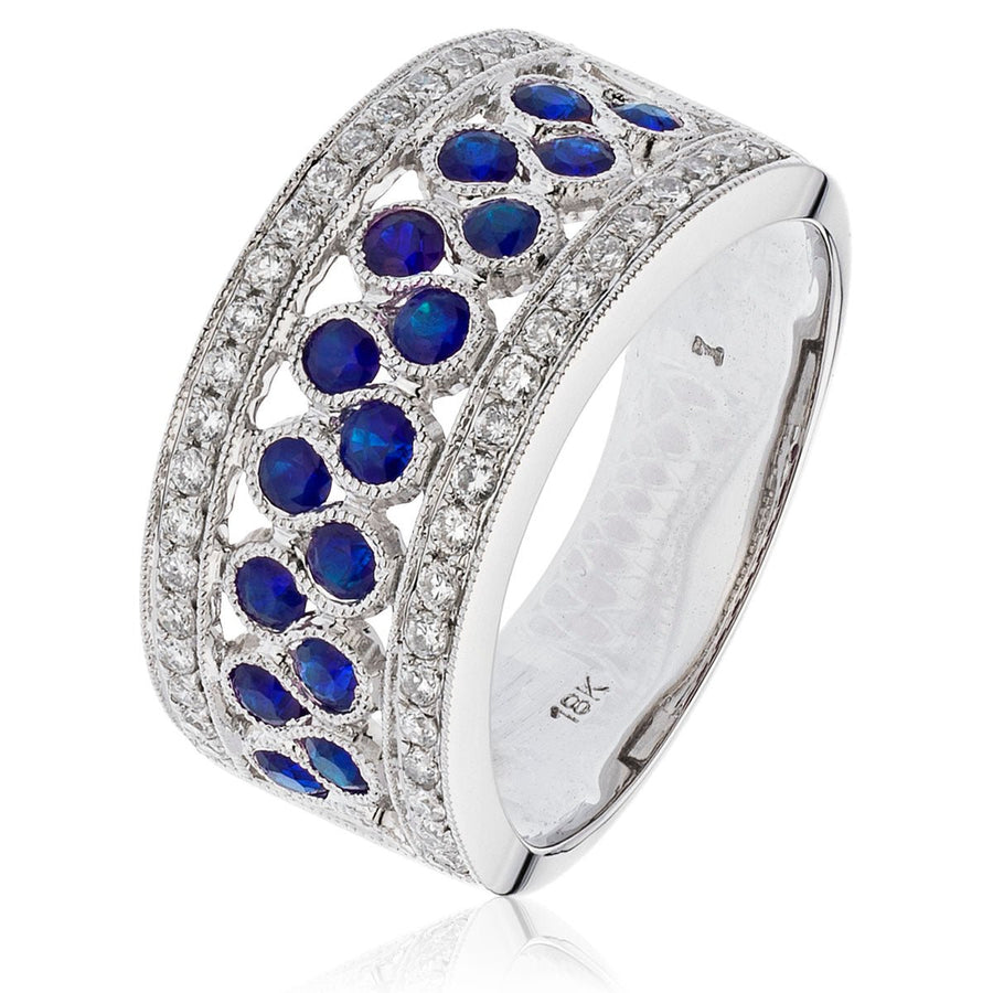 Sapphire & Diamond Fancy Ring 1.10ct F-VS Quality in 18k White Gold - My Jewel World