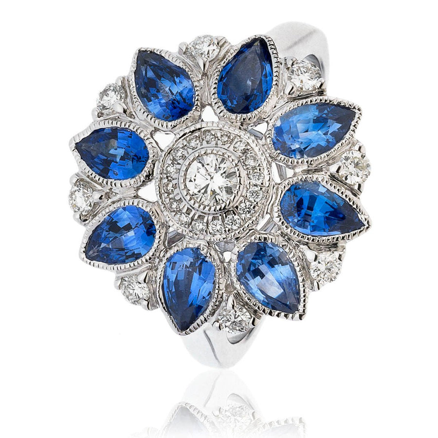 Sapphire & Diamond Fancy Ring 2.20ct F-VS Quality in 18k White Gold - My Jewel World