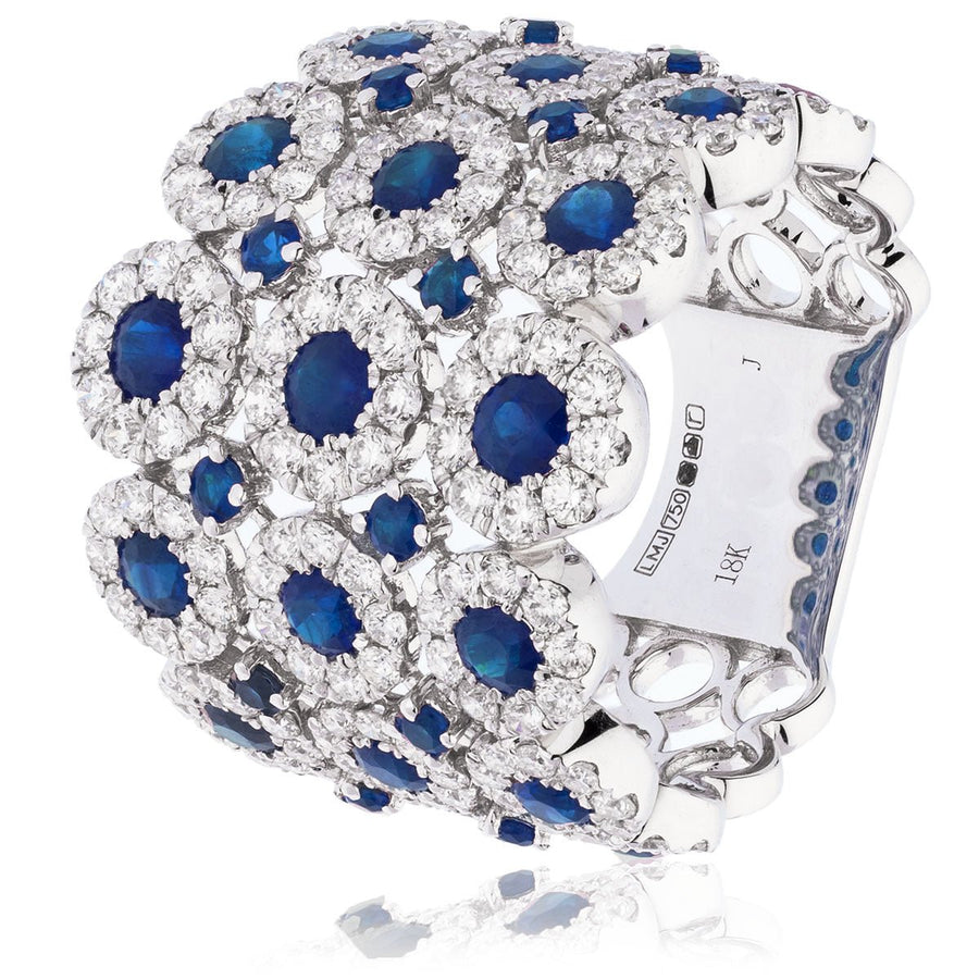 Sapphire & Diamond Fancy Ring 3.45ct F-VS Quality in 18k White Gold - My Jewel World