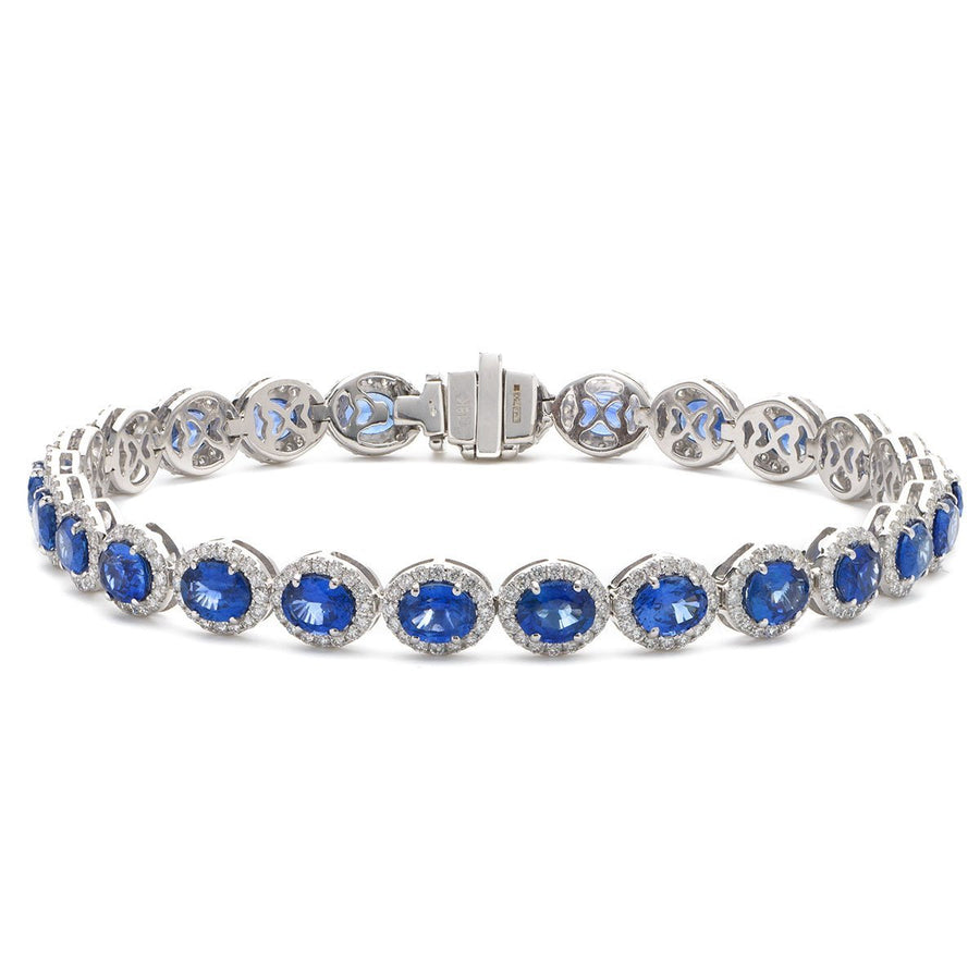 Sapphire & Diamond Halo Bracelet 12.27ct F VS Quality in 18k White Gold - My Jewel World