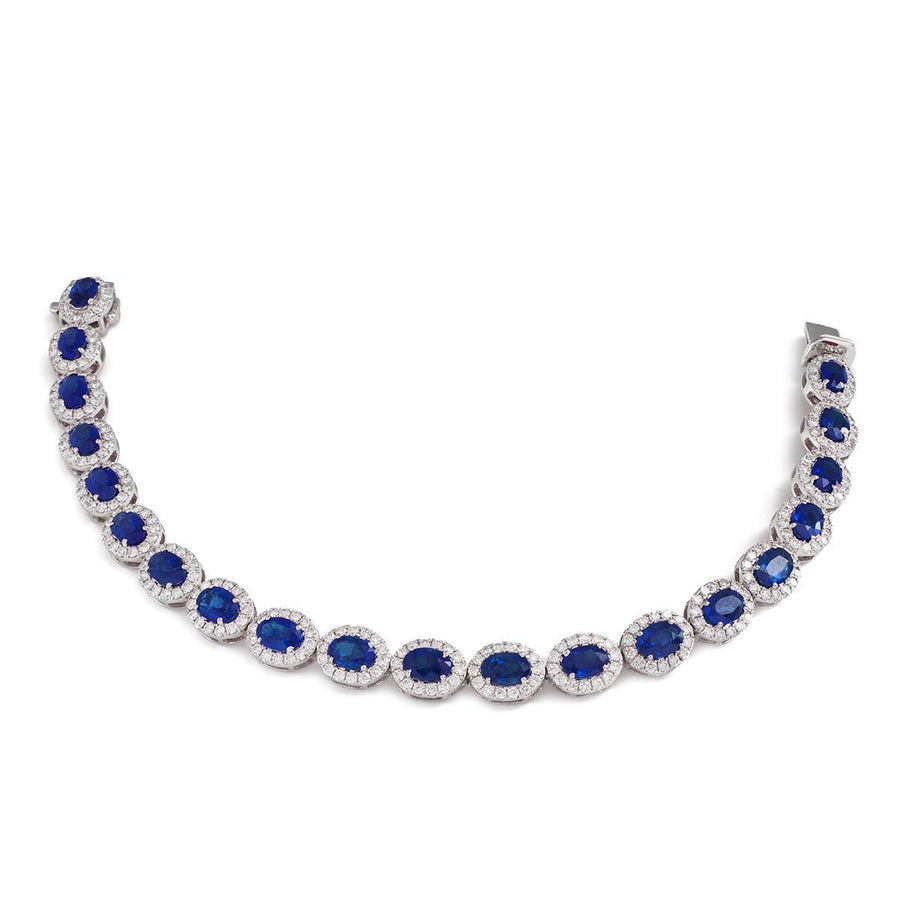 Sapphire & Diamond Halo Bracelet 12.80ct F VS Quality in 18k White Gold - My Jewel World